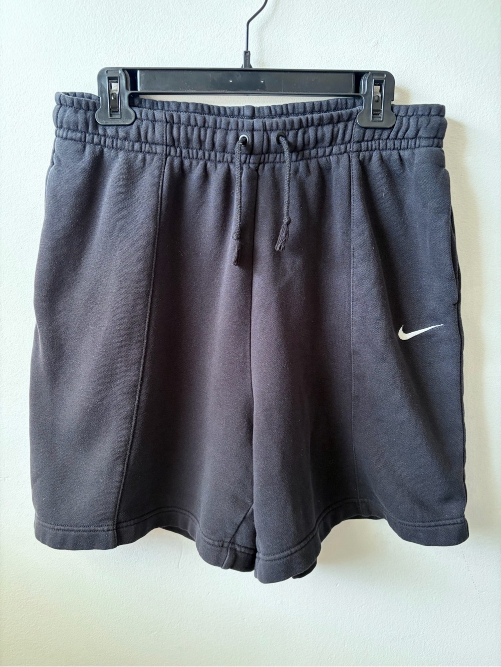 Nike Black Athletic Fleece Shorts with White Swoosh